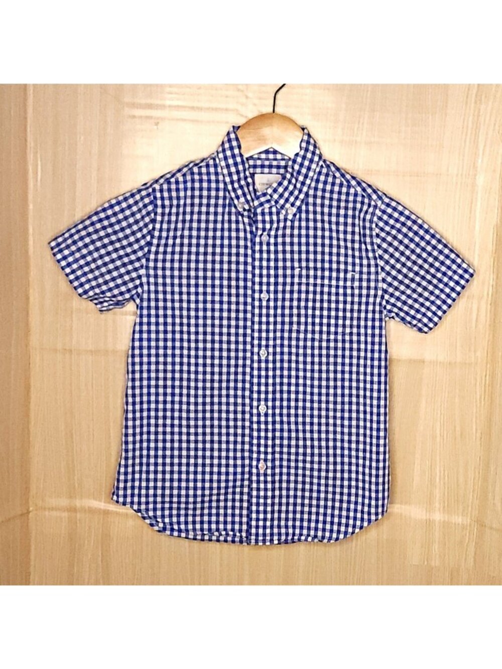 Crewcuts Boys Blue White Check Short Sleeve Button Down 6